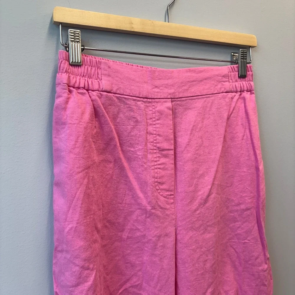 Zara Pink Linen Blend Wide Leg High Rise Elastic Waist Trousers Pants medium
